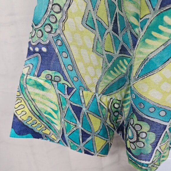 Chico's Jacket Blue Green Abstract Artsy Burnout Open Psychedelic Shacket 2 (L) - Picture 8 of 14